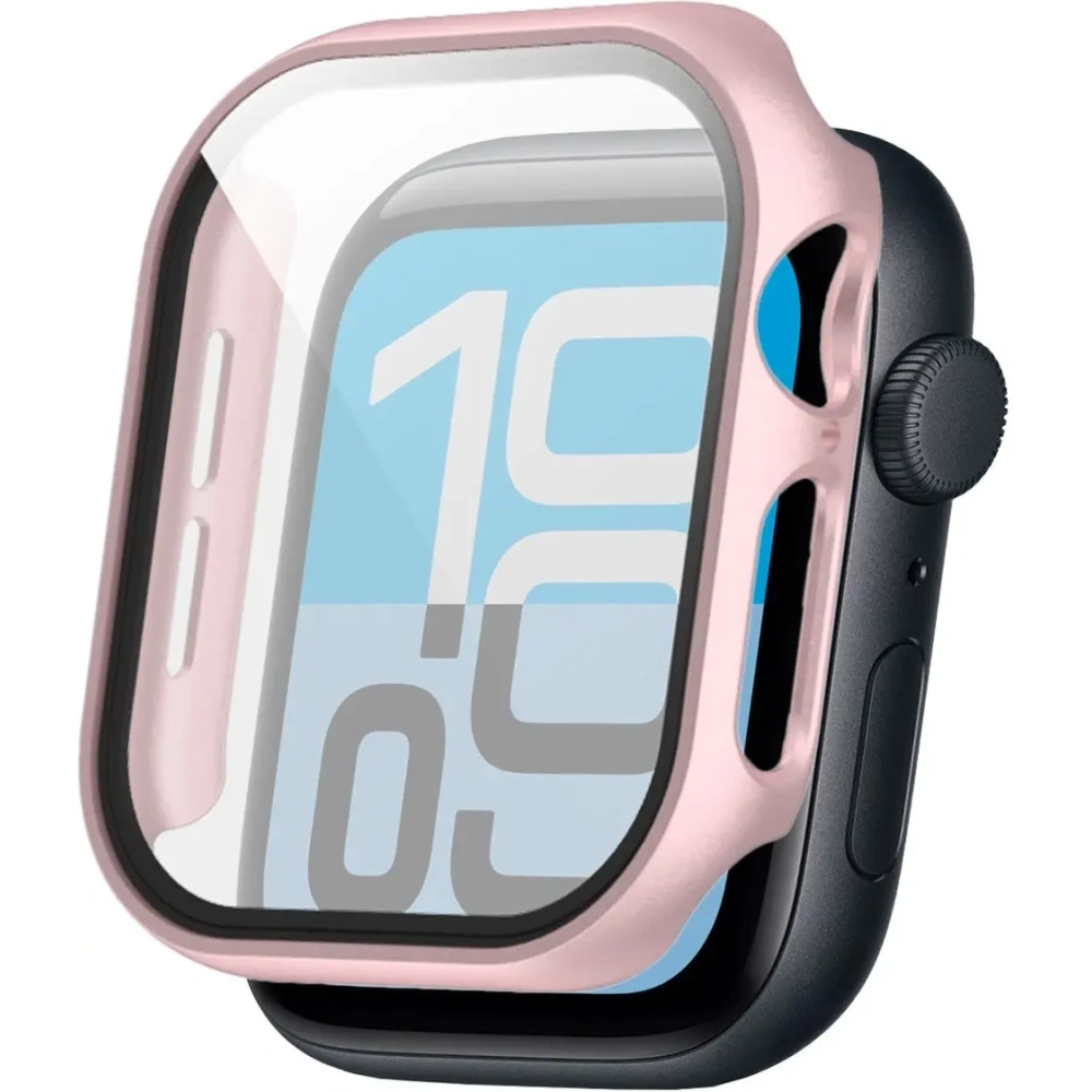 Etui ze szkłem do zegarka Bizon Case+Glass Watch do Apple Watch SE 3 / SE 2 / SE / 6 / 5 / 4 44mm różowozłote