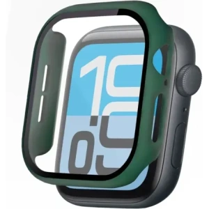 Etui ze szkłem do zegarka Bizon Case+Glass Watch do Apple Watch SE 3 / SE 2 / SE / 6 / 5 / 4 44mm matowe ciemnozielone