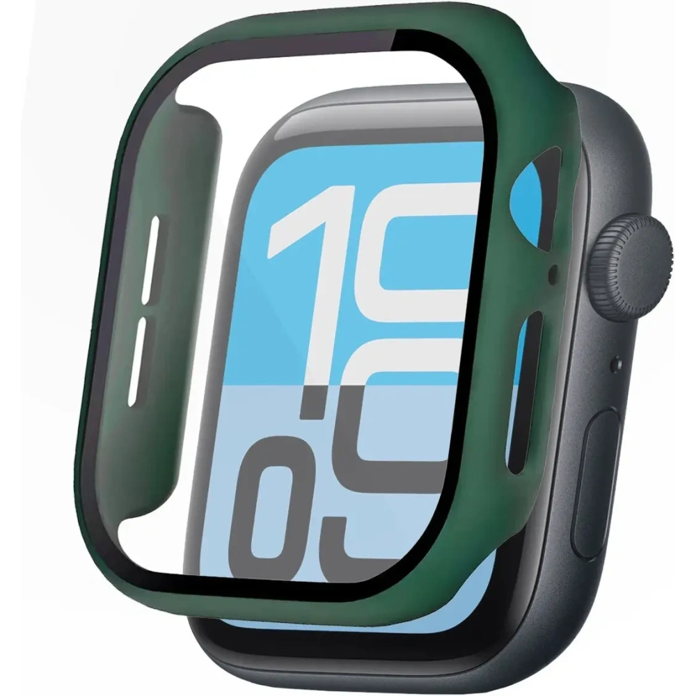 Etui ze szkłem do zegarka Bizon Case+Glass Watch do Apple Watch SE 3 / SE 2 / SE / 6 / 5 / 4 44mm matowe ciemnozielone