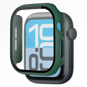 Etui ze szkłem do zegarka Bizon Case+Glass Watch do Apple Watch SE 3 / SE 2 / SE / 6 / 5 / 4 44mm matowe ciemnozielone