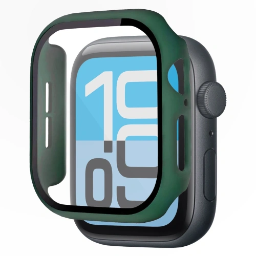 Etui ze szkłem do zegarka Bizon Case+Glass Watch do Apple Watch SE 3 / SE 2 / SE / 6 / 5 / 4 44mm matowe ciemnozielone