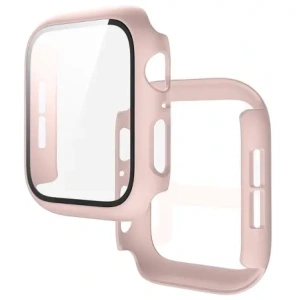 Etui ze szkłem do zegarka Bizon Case+Glass Watch do Apple Watch SE 3 / SE 2 / SE / 6 / 5 / 4 44mm matowe różowe