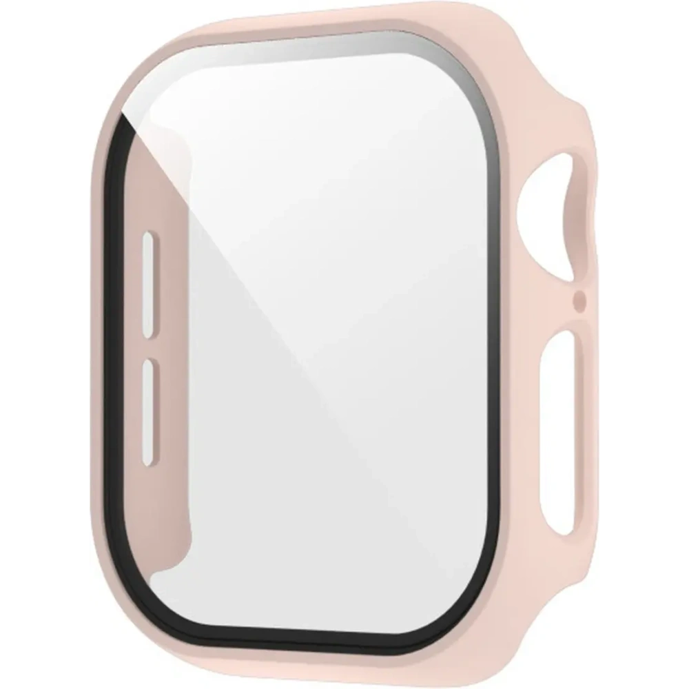 Etui ze szkłem do zegarka Bizon Case+Glass Watch do Apple Watch SE 3 / SE 2 / SE / 6 / 5 / 4 44mm matowe różowe