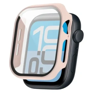Etui ze szkłem do zegarka Bizon Case+Glass Watch do Apple Watch SE 3 / SE 2 / SE / 6 / 5 / 4 44mm matowe różowe