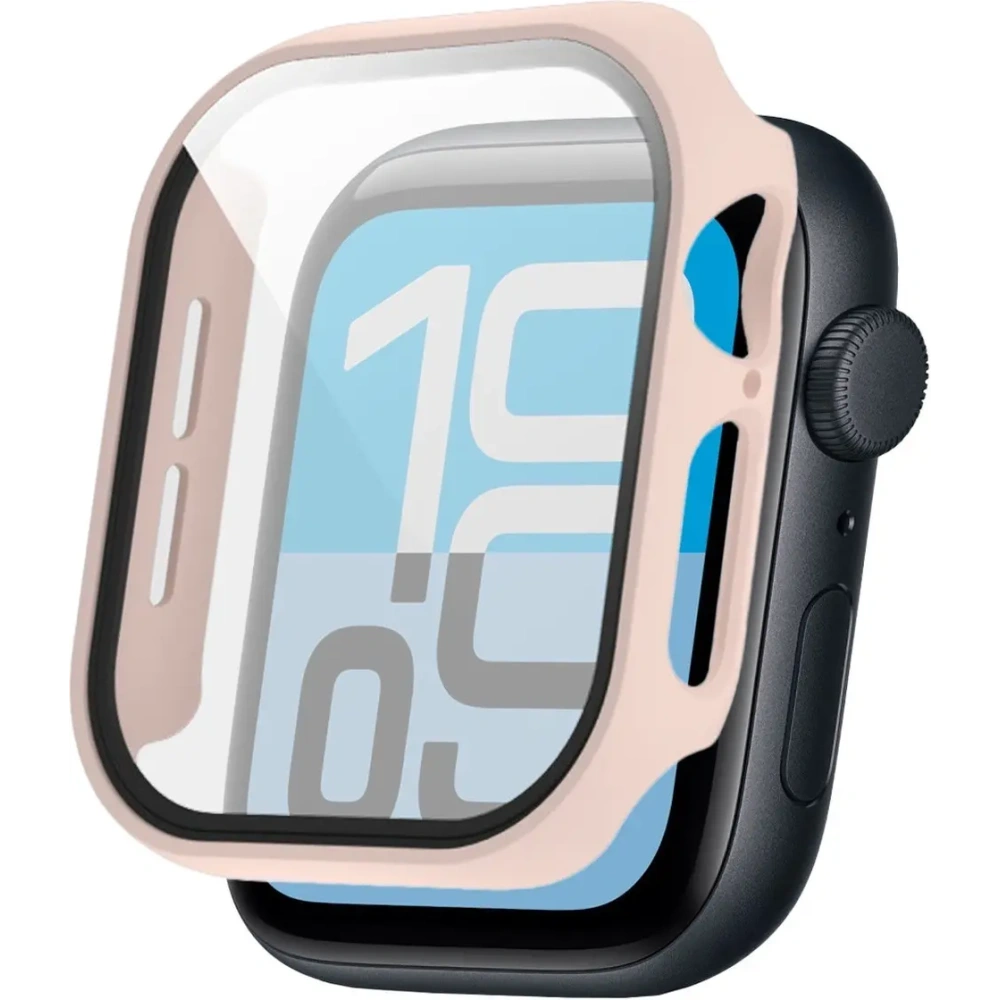 Etui ze szkłem do zegarka Bizon Case+Glass Watch do Apple Watch SE 3 / SE 2 / SE / 6 / 5 / 4 44mm matowe różowe