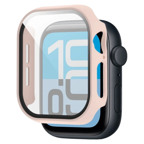Etui ze szkłem do zegarka Bizon Case+Glass Watch do Apple Watch SE 3 / SE 2 / SE / 6 / 5 / 4 44mm matowe różowe