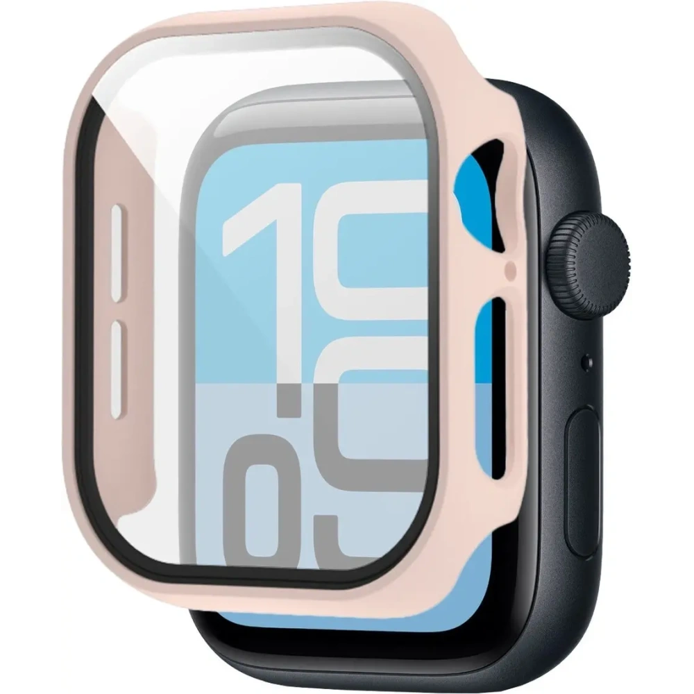 Etui ze szkłem do zegarka Bizon Case+Glass Watch do Apple Watch SE 3 / SE 2 / SE / 6 / 5 / 4 44mm matowe różowe