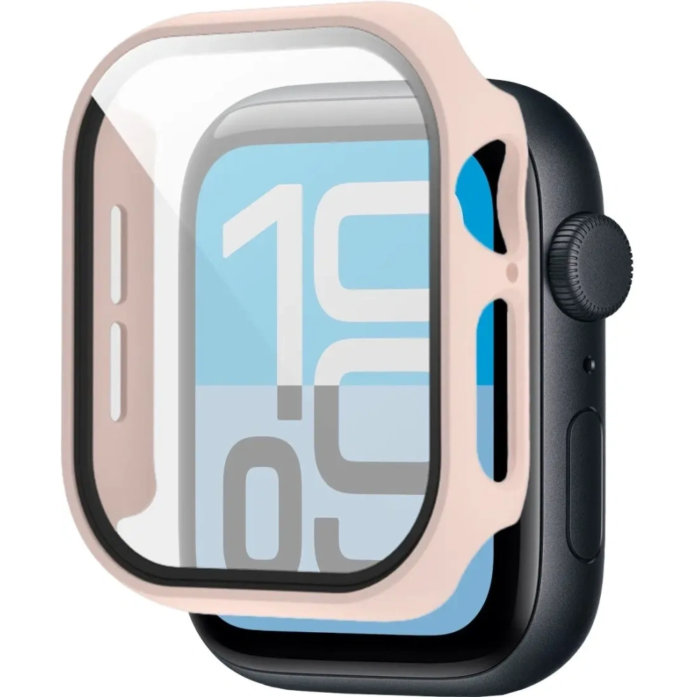 Etui ze szkłem do zegarka Bizon Case+Glass Watch do Apple Watch SE 3 / SE 2 / SE / 6 / 5 / 4 40mm matowe różowe