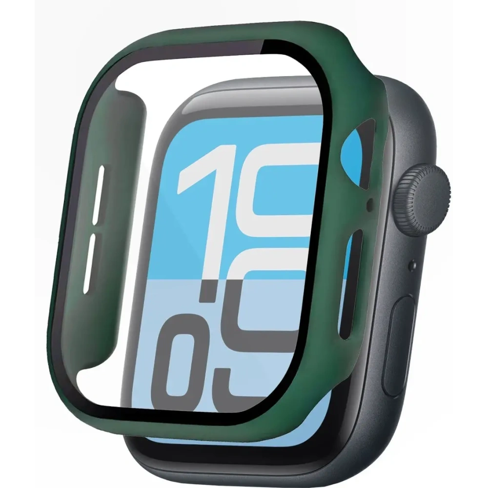 Etui ze szkłem do zegarka Bizon Case+Glass Watch do Apple Watch SE 3 / SE 2 / SE / 6 / 5 / 4 40mm matowe ciemnozielone
