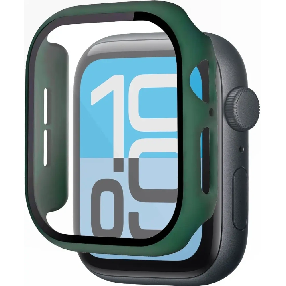 Etui ze szkłem do zegarka Bizon Case+Glass Watch do Apple Watch SE 3 / SE 2 / SE / 6 / 5 / 4 40mm matowe ciemnozielone