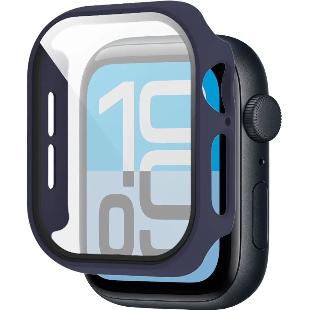 Etui ze szkłem do zegarka Bizon Case+Glass Watch do Apple Watch SE 3 / SE 2 / SE / 6 / 5 / 4 40mm matowe granatowe
