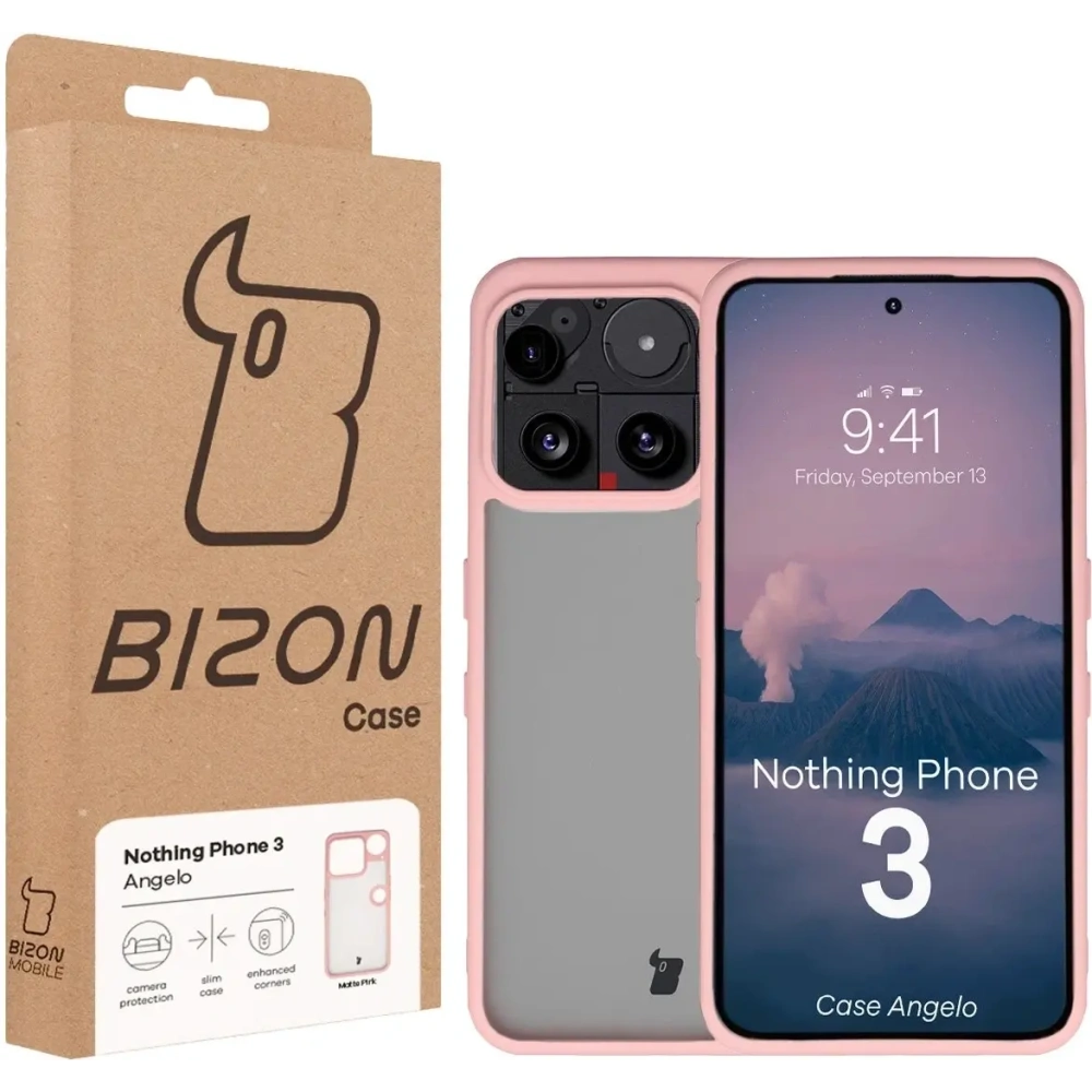 Etui Bizon Case Angelo do Nothing Phone (3) półprzezroczyste z jasnoróżową ramką