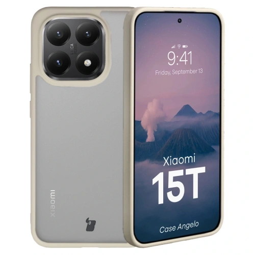 Etui Bizon Case Angelo do Xiaomi 15T półprzezroczyste z beżową ramką