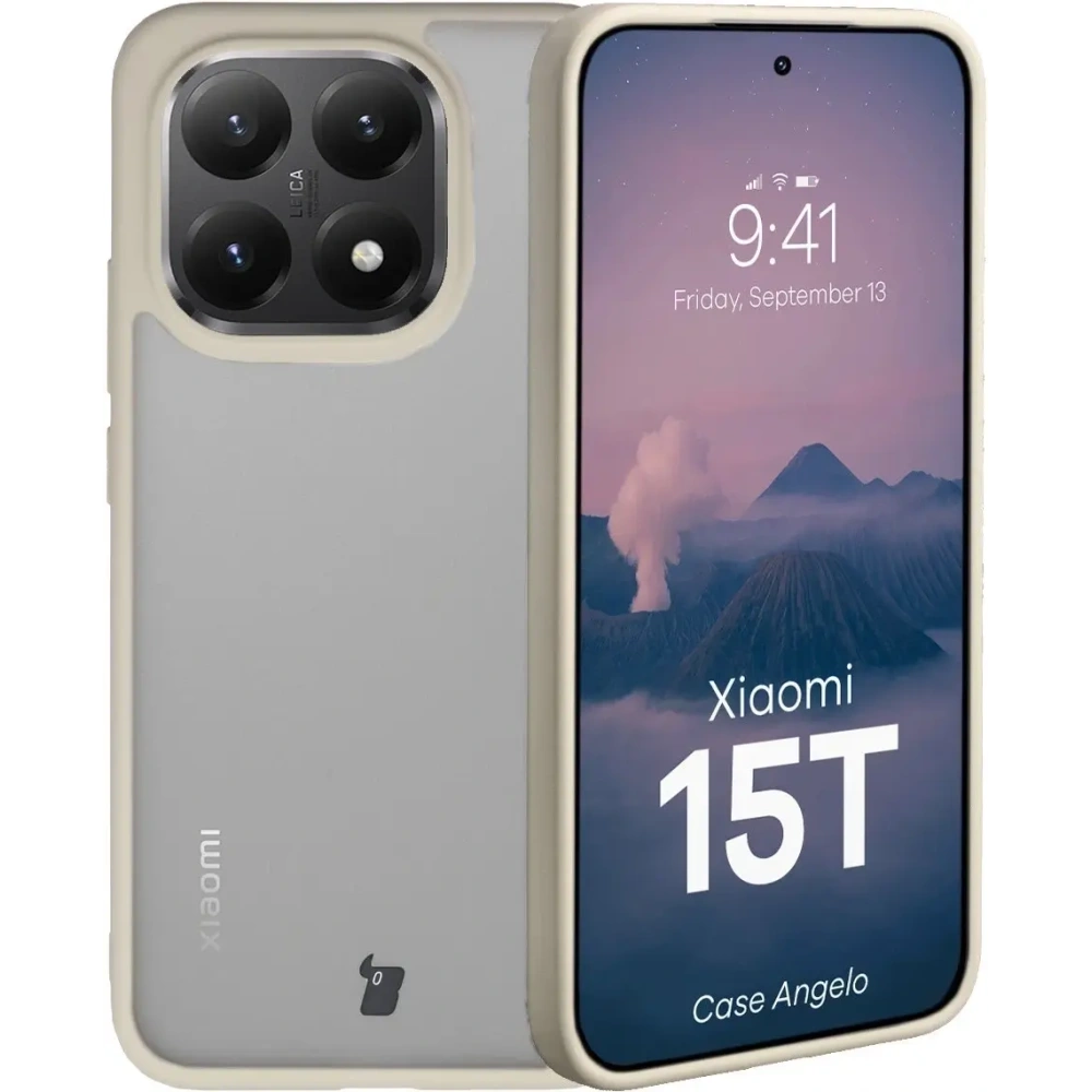 Etui Bizon Case Angelo do Xiaomi 15T półprzezroczyste z beżową ramką
