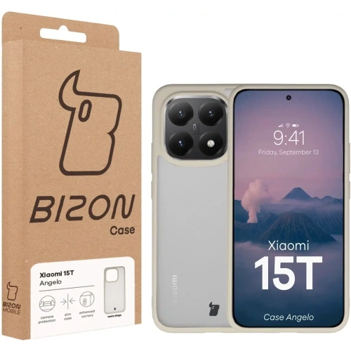 Etui Bizon Case Angelo do Xiaomi 15T półprzezroczyste z beżową ramką