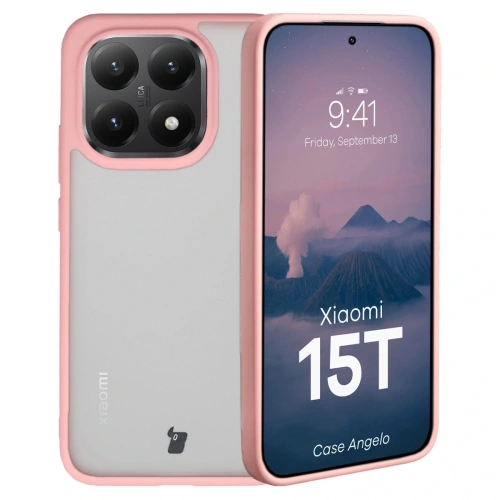 Etui Bizon Case Angelo do Xiaomi 15T półprzezroczyste z jasnoróżową ramką