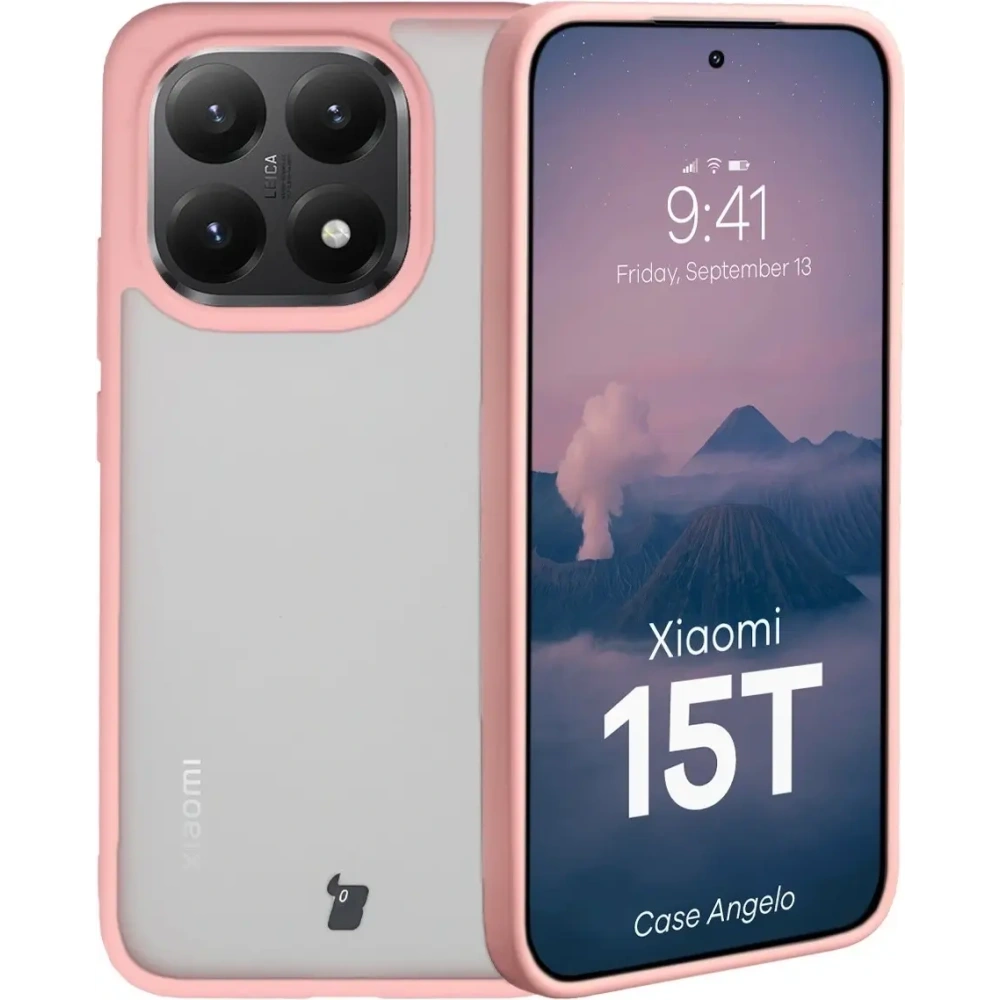 Etui Bizon Case Angelo do Xiaomi 15T półprzezroczyste z jasnoróżową ramką