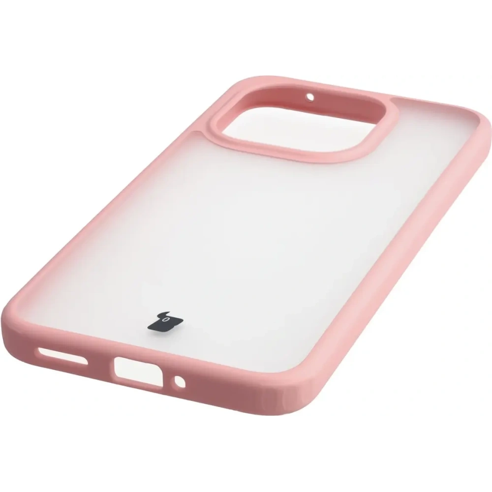 Etui Bizon Case Angelo do Xiaomi 15T półprzezroczyste z jasnoróżową ramką