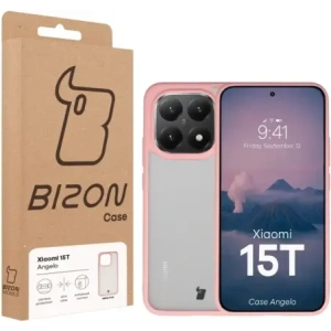 Etui Bizon Case Angelo do Xiaomi 15T półprzezroczyste z jasnoróżową ramką