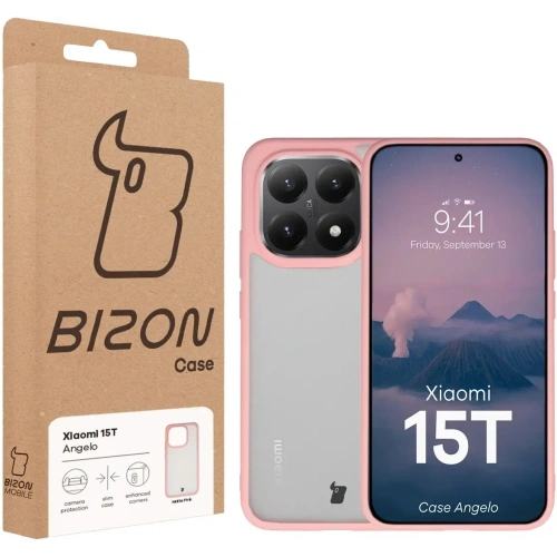 Etui Bizon Case Angelo do Xiaomi 15T półprzezroczyste z jasnoróżową ramką