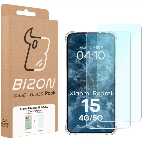 Elastyczne etui + 2x szkło hartowane Bizon Case Clear Pack do Xiaomi Redmi 15 4G / 5G