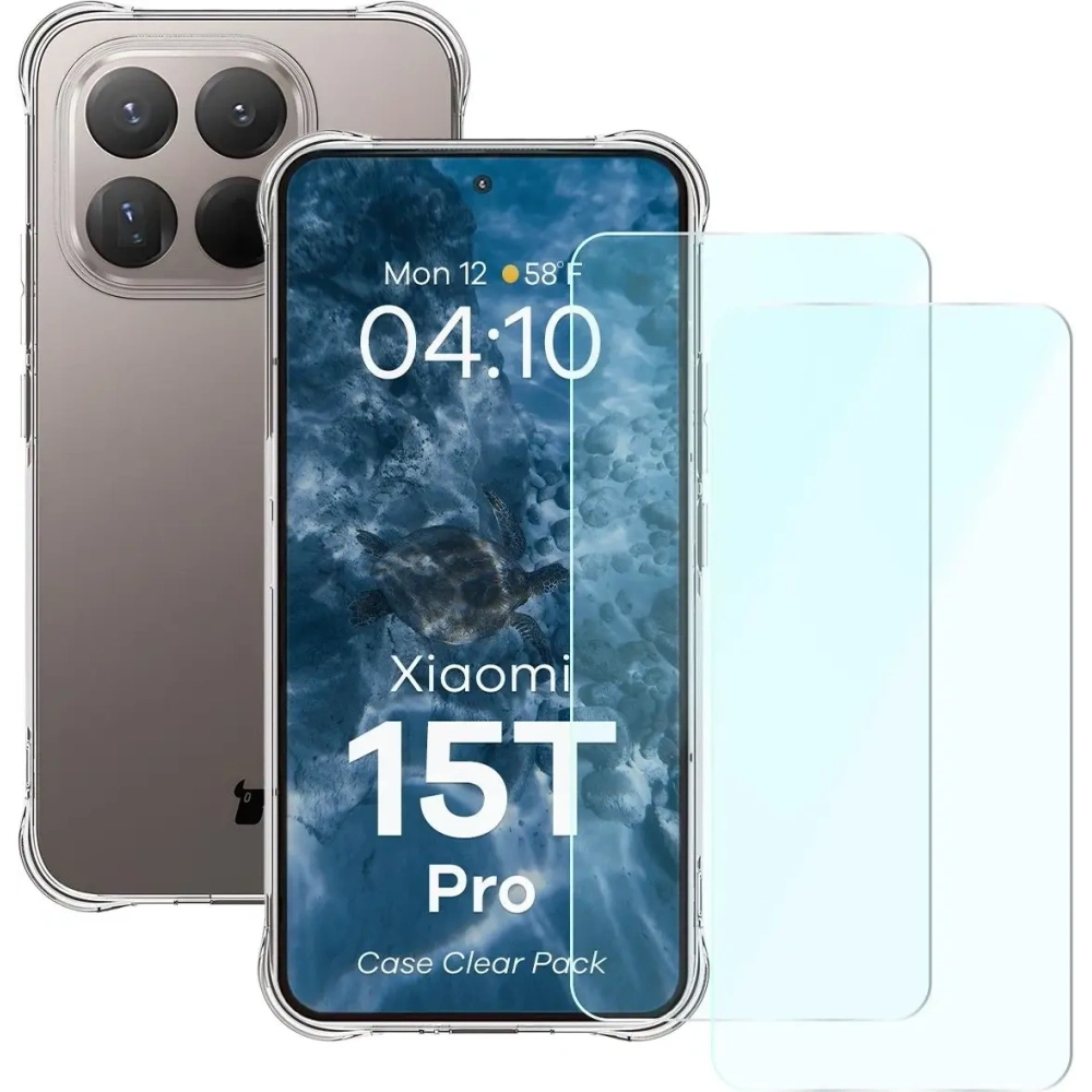 Elastyczne etui + 2x szkło hartowane Bizon Case Clear Pack do Xiaomi 15T Pro