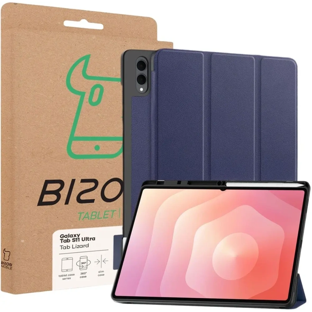Etui z klapką Bizon Case Tab Lizard do Samsung Galaxy Tab S11 Ultra granatowe