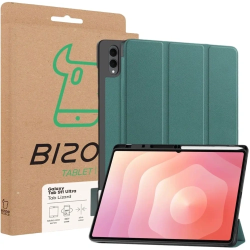 Etui z klapką Bizon Case Tab Lizard do Samsung Galaxy Tab S11 Ultra ciemnozielone