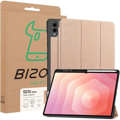 Etui z klapką Bizon Case Tab Lizard do Samsung Galaxy Tab S11 Ultra różowozłote