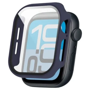 Etui ze szkłem do zegarka Bizon Case+Glass Watch do Apple Watch SE 3 / SE 2 / SE / 6 / 5 / 4 44mm matowe granatowe