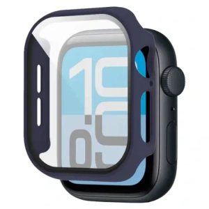 Etui ze szkłem do zegarka Bizon Case+Glass Watch do Apple Watch SE 3 / SE 2 / SE / 6 / 5 / 4 44mm matowe granatowe