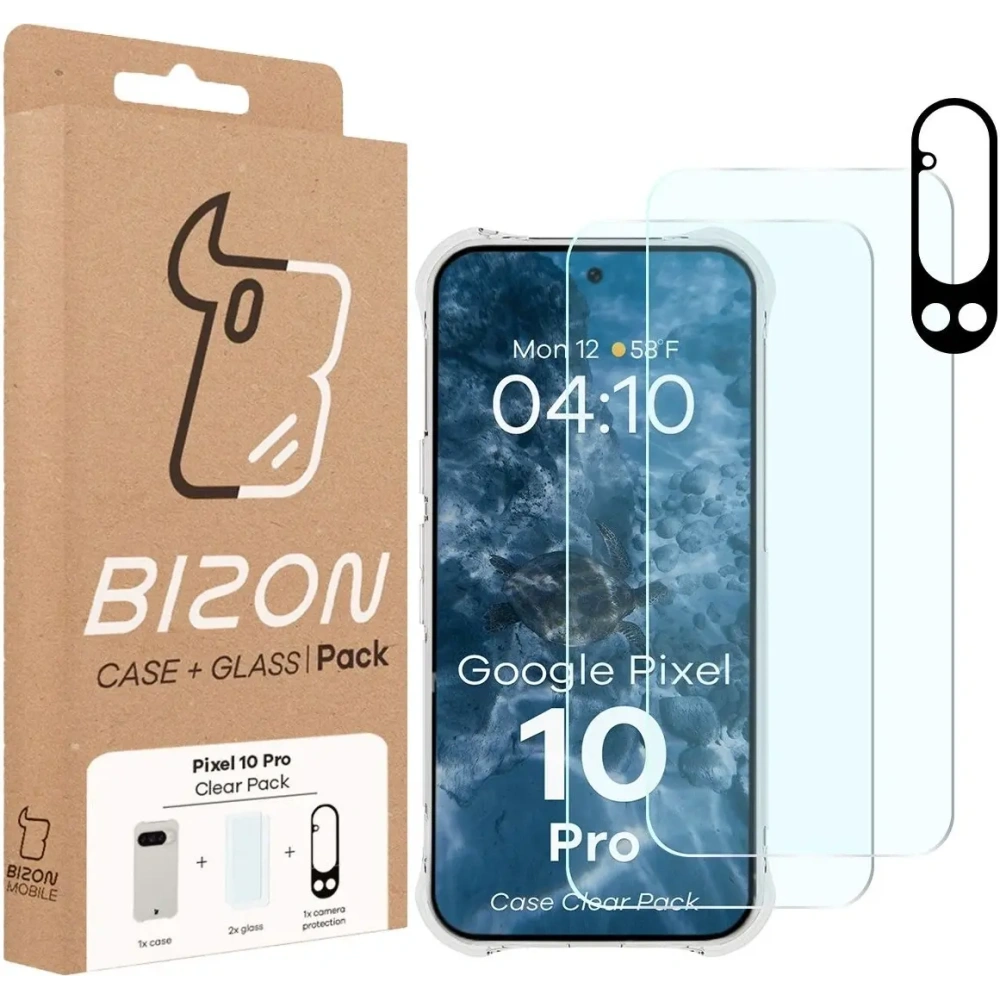 Etui + 2x szkło hartowane + szkiełko na obiektyw Bizon Case Clear Pack do Google Pixel 10 Pro