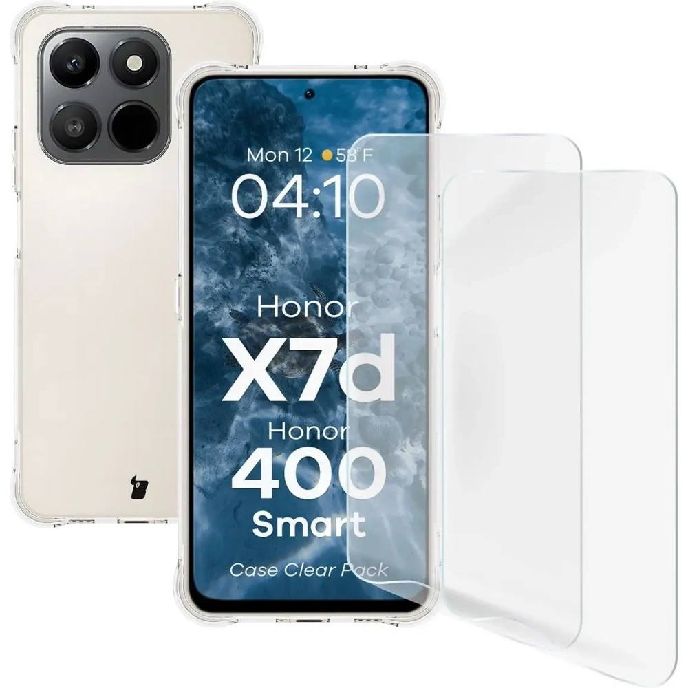 Elastyczne etui + 2x folia na ekran Bizon Case Clear Pack do Honor X7d / Honor 400 Smart