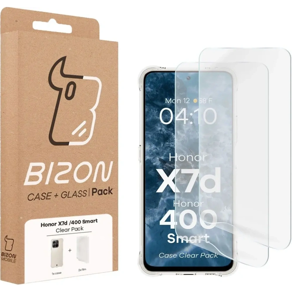 Elastyczne etui + 2x folia na ekran Bizon Case Clear Pack do Honor X7d / Honor 400 Smart