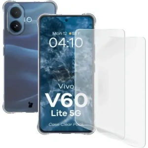 Elastyczne etui + 2x folia na ekran Bizon Case Clear Pack do Vivo V60 Lite 5G