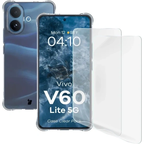 Elastyczne etui + 2x folia na ekran Bizon Case Clear Pack do Vivo V60 Lite 5G