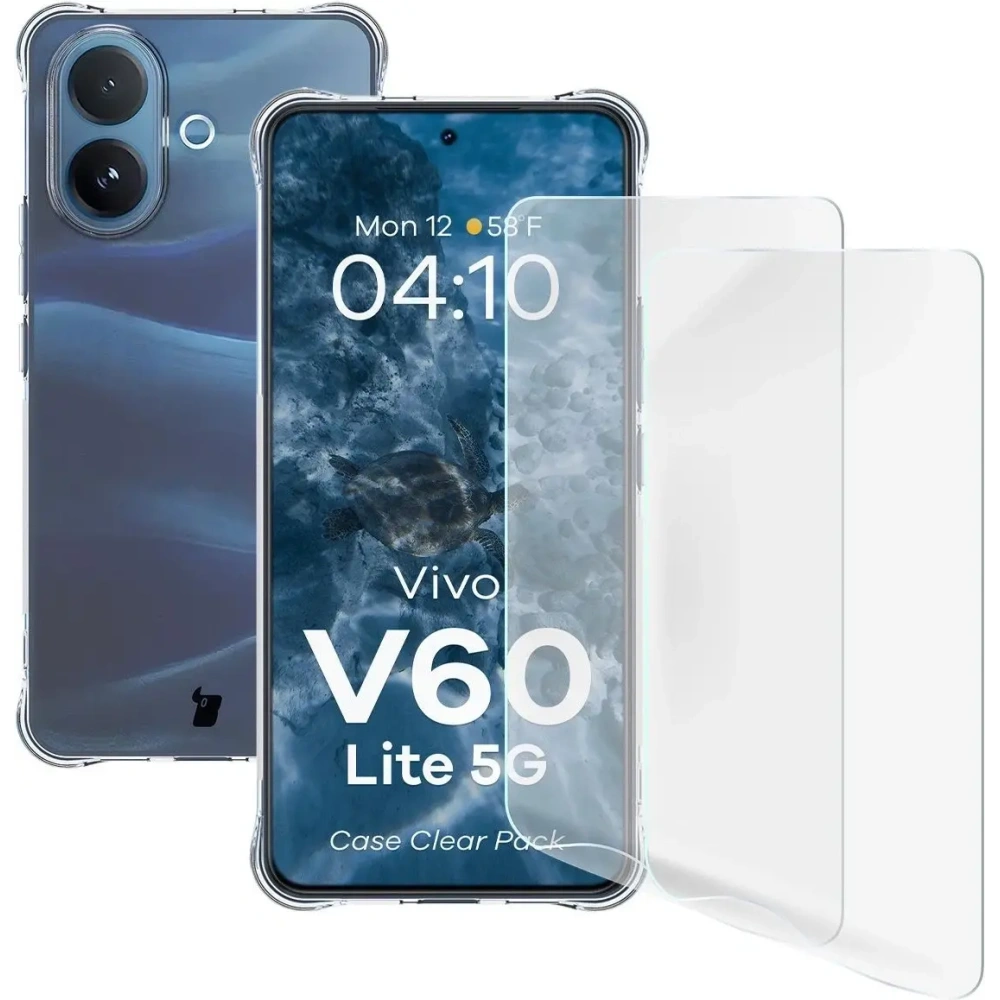 Elastyczne etui + 2x folia na ekran Bizon Case Clear Pack do Vivo V60 Lite 5G