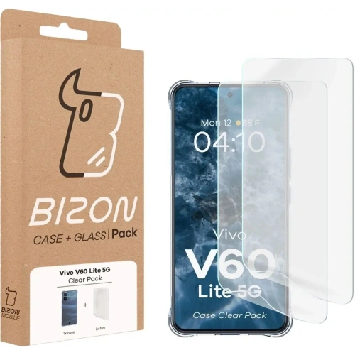 Elastyczne etui + 2x folia na ekran Bizon Case Clear Pack do Vivo V60 Lite 5G
