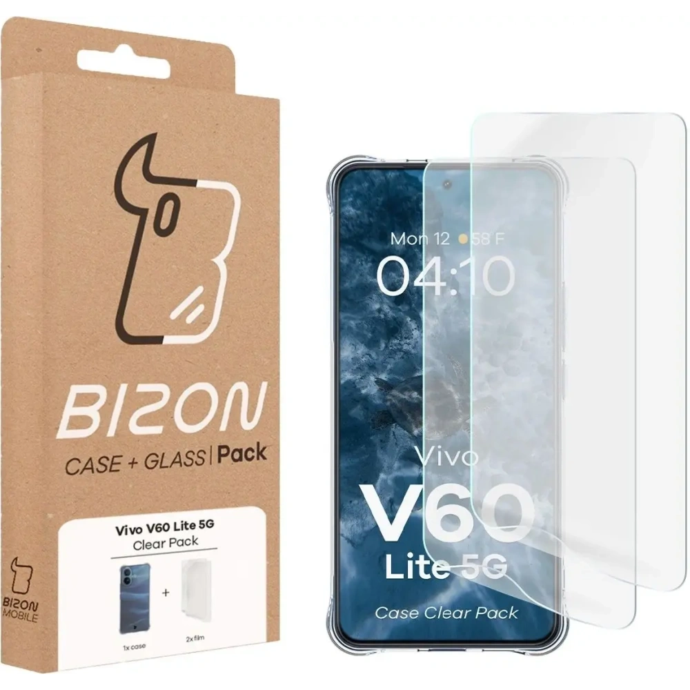 Elastyczne etui + 2x folia na ekran Bizon Case Clear Pack do Vivo V60 Lite 5G