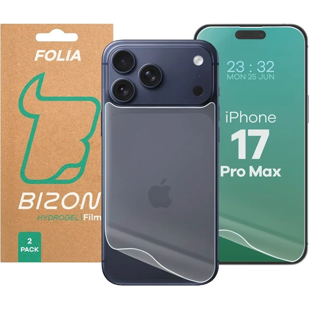 Folia hydrożelowa na tył i przód Bizon Glass Hydrogel Pack do Apple iPhone 17 Pro Max