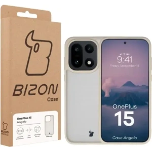 Etui Bizon Case Angelo do OnePlus 15 półprzezroczyste z beżową ramką