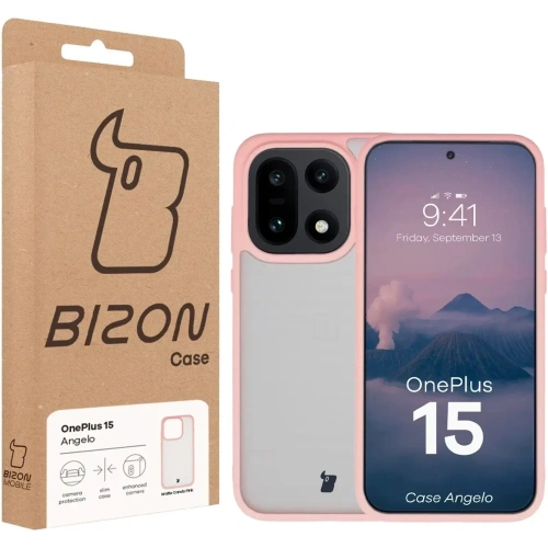 Etui Bizon Case Angelo do OnePlus 15 półprzezroczyste z jasnoróżową ramką