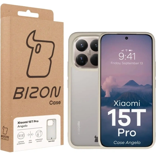 Etui Bizon Case Angelo do Xiaomi 15T Pro półprzezroczyste z beżową ramką