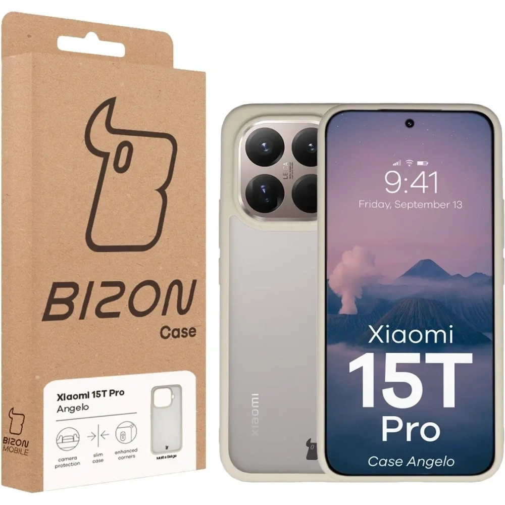 Etui Bizon Case Angelo do Xiaomi 15T Pro półprzezroczyste z beżową ramką