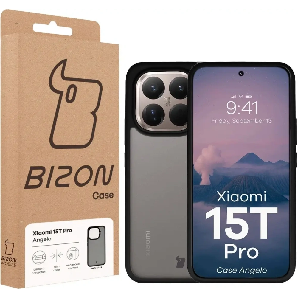 Etui Bizon Case Angelo do Xiaomi 15T Pro przydymione z czarną ramką