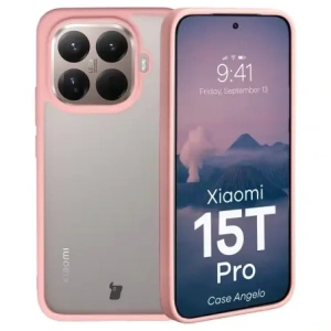 Etui Bizon Case Angelo do Xiaomi 15T Pro półprzezroczyste z jasnoróżową ramką