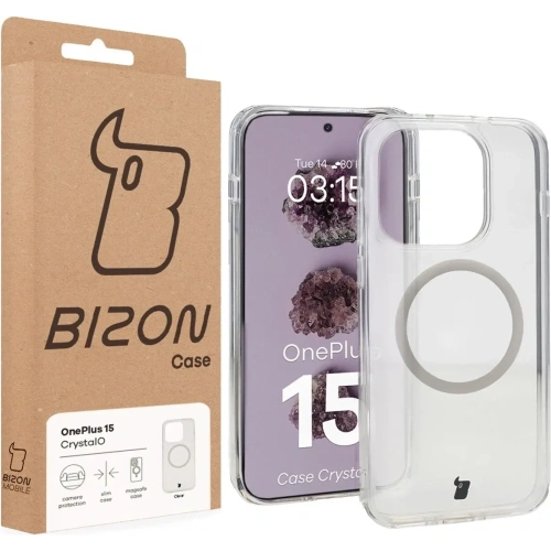 Etui z pierścieniem magnetycznym Bizon Case CrystalO do OnePlus 15 przezroczyste