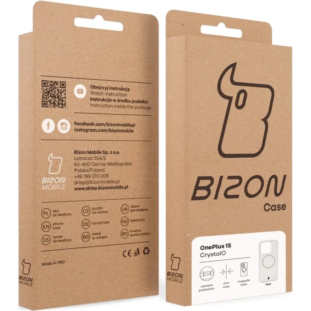 Etui z pierścieniem magnetycznym Bizon Case CrystalO do OnePlus 15 przezroczyste