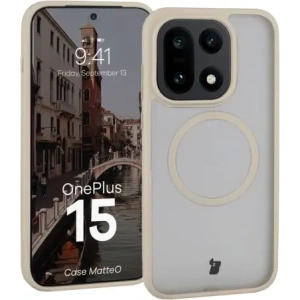 Etui z pierścieniem magnetycznym Bizon Case MatteO do OnePlus 15 przydymione-beżowe