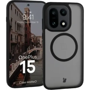 Etui z pierścieniem magnetycznym Bizon Case MatteO do OnePlus 15 przydymione-czarne